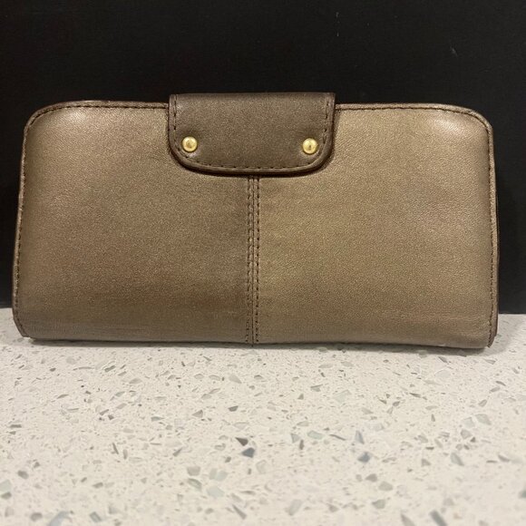 COACH Leather Wallet Snap Closure Metallic Gold Designer Card Holder Purse - Picture 4 of 16
